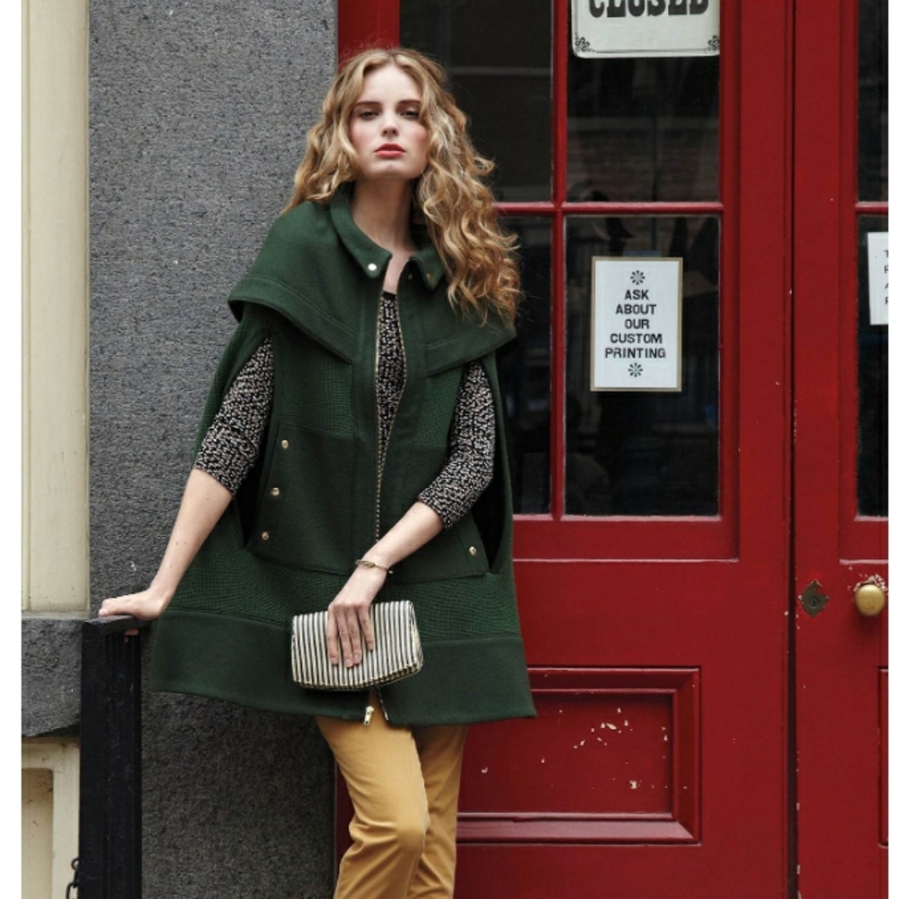 Anthropologie Forest Green Cape Coat